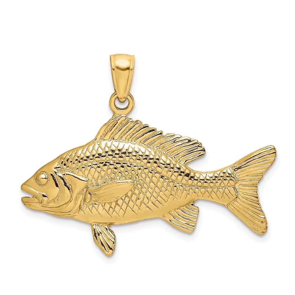 Auriga 14k Yellow Gold 3-D Textured Red Sizenapper Fish Charm for Women (L - 19 mm, W - 34.6 mm)