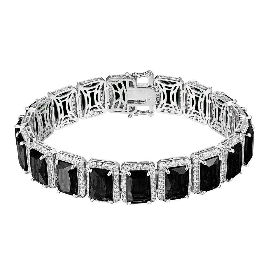 14K Ivory Gold Finish Onyx Black Sizeimulated Diamonds Sizeolitaire Mens Ladies Bracelet 10mm / 8.5 Inch