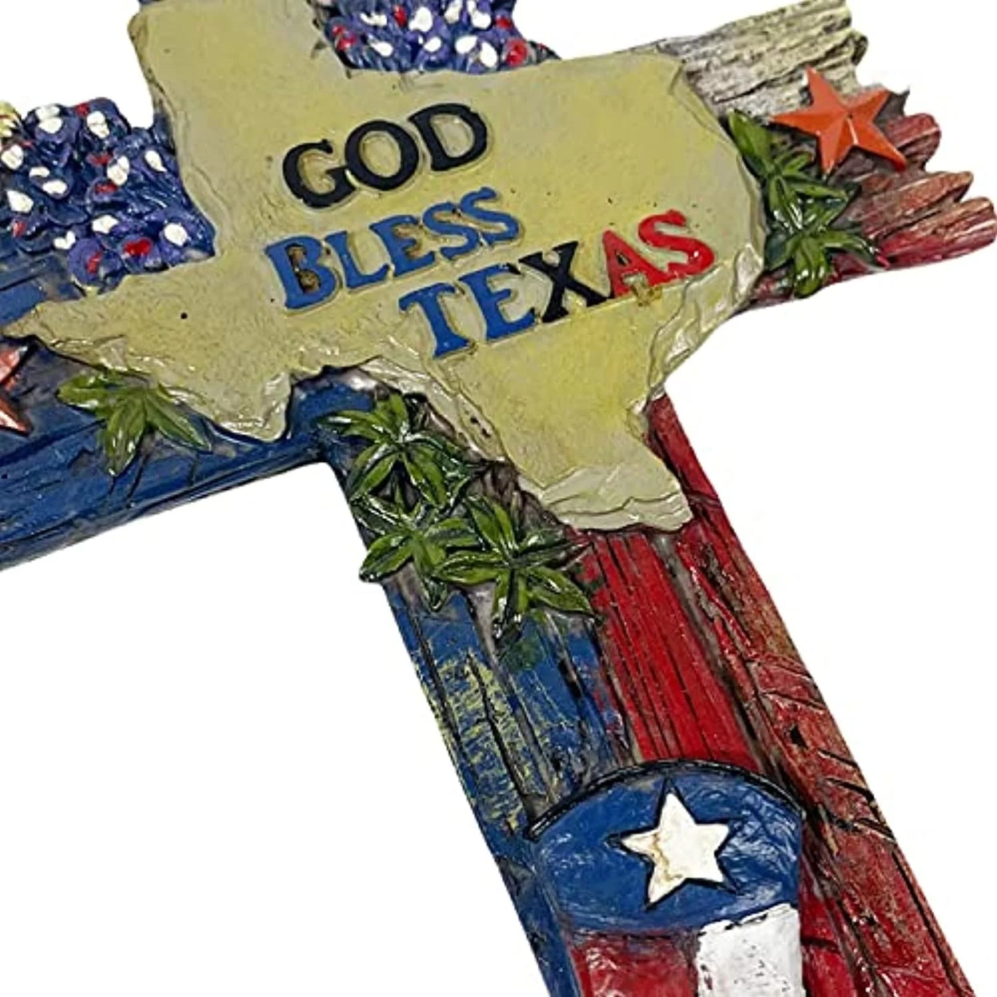 Urbalabs Western 11.5 Inch Wall Cross God Bless Texas Boot Flag and Bluebonnets Distressed Rustic Cowboy Wall Hanging Cross Country Wall Decor Room Decoration Office Church Home