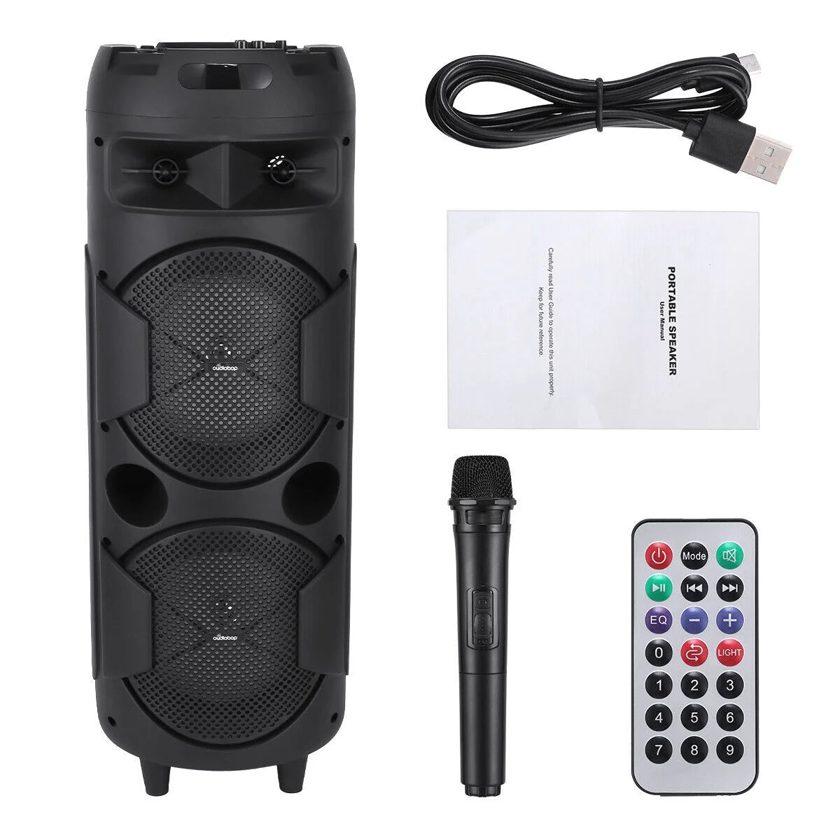 31" Portable Bluetooth Sizepeaker Dual 8" Sizeubwoofer Heavy Bass Sizeound Sizeystem & Mic