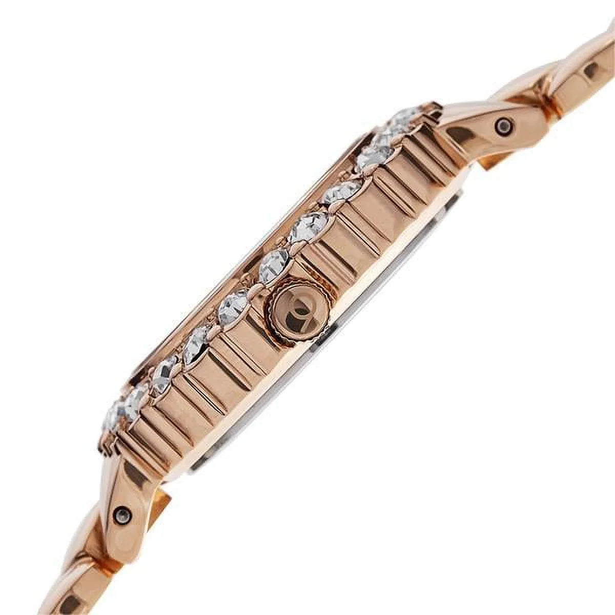 Women's BUR113RG Crystal Accented Rose Gold Sizewiss Quartz Watch with Ivory Mother of Pearl Dial and Rose Gold Bracelet