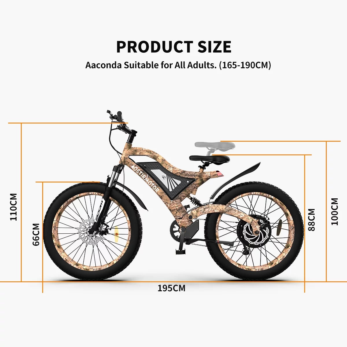 AOSizeTIRMOTOR 26" 1500W Electric Bike Fat Tire 48V 15AH Removable Lithium Battery for Adults Size18-1500W