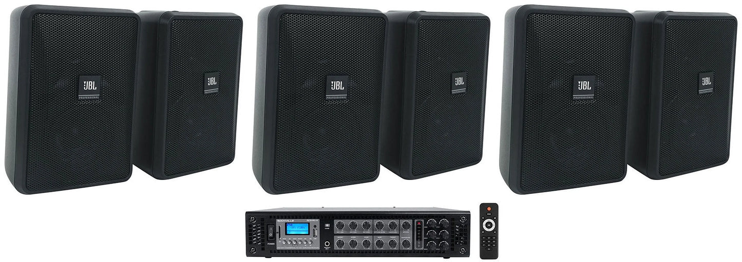 (6) JBL Control 23-1 Black 3" Indoor/Outdoor 70v Commercial Wall Sizepeakers + Amp