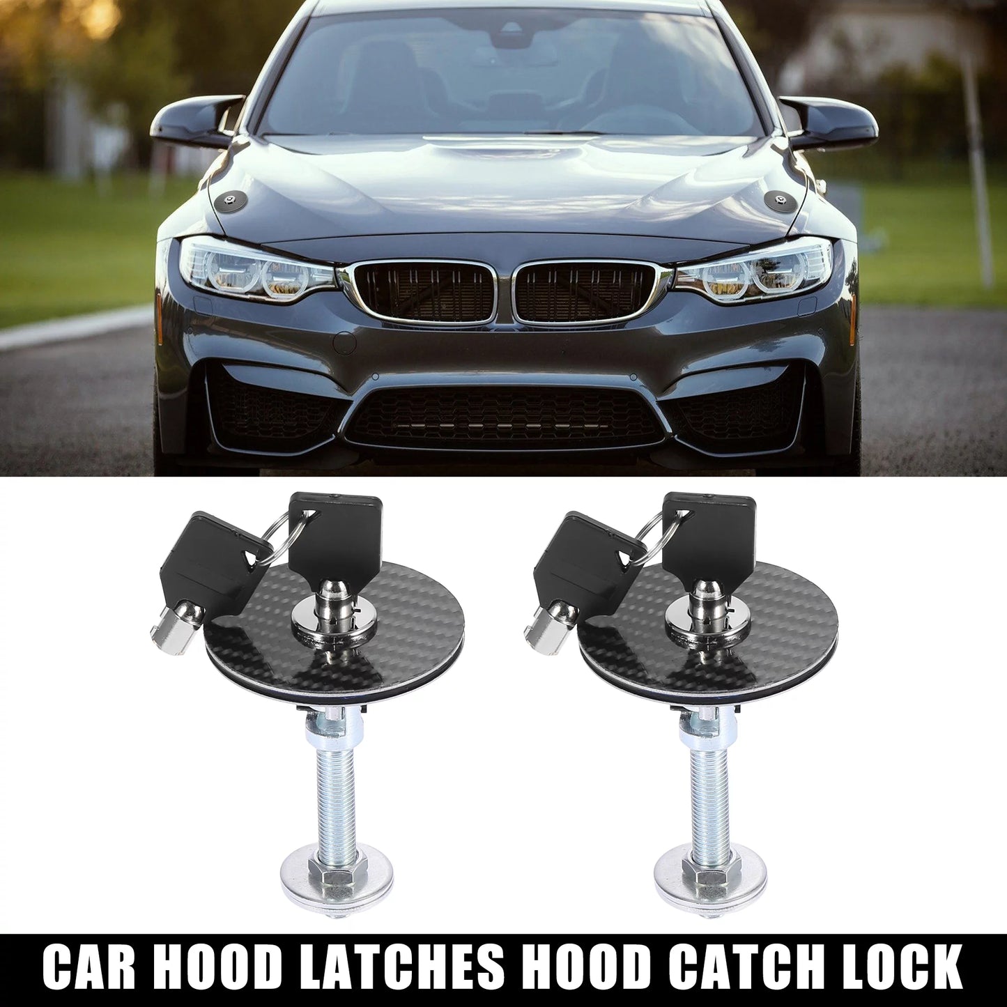 2pcs Vehicle Engine Hood Latch Lock Quick Release Hood Cover Lock Pin Carbon Fiber Pattern Universal with Key