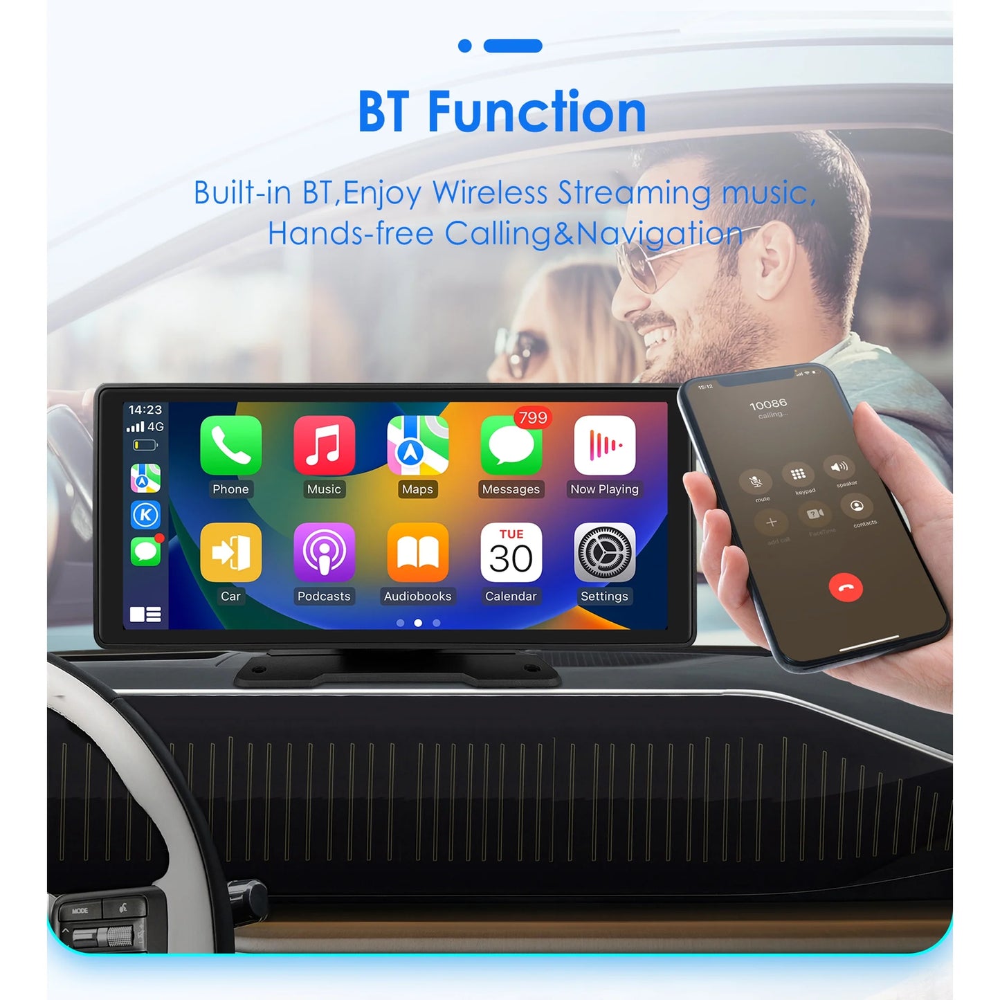 10.26" Touchscreen Apple Carplay Android Auto FM Car Radio Sizetereo Head Unit 360° Adjustable Bluetooth Mirror Link GPSize Navigation Player