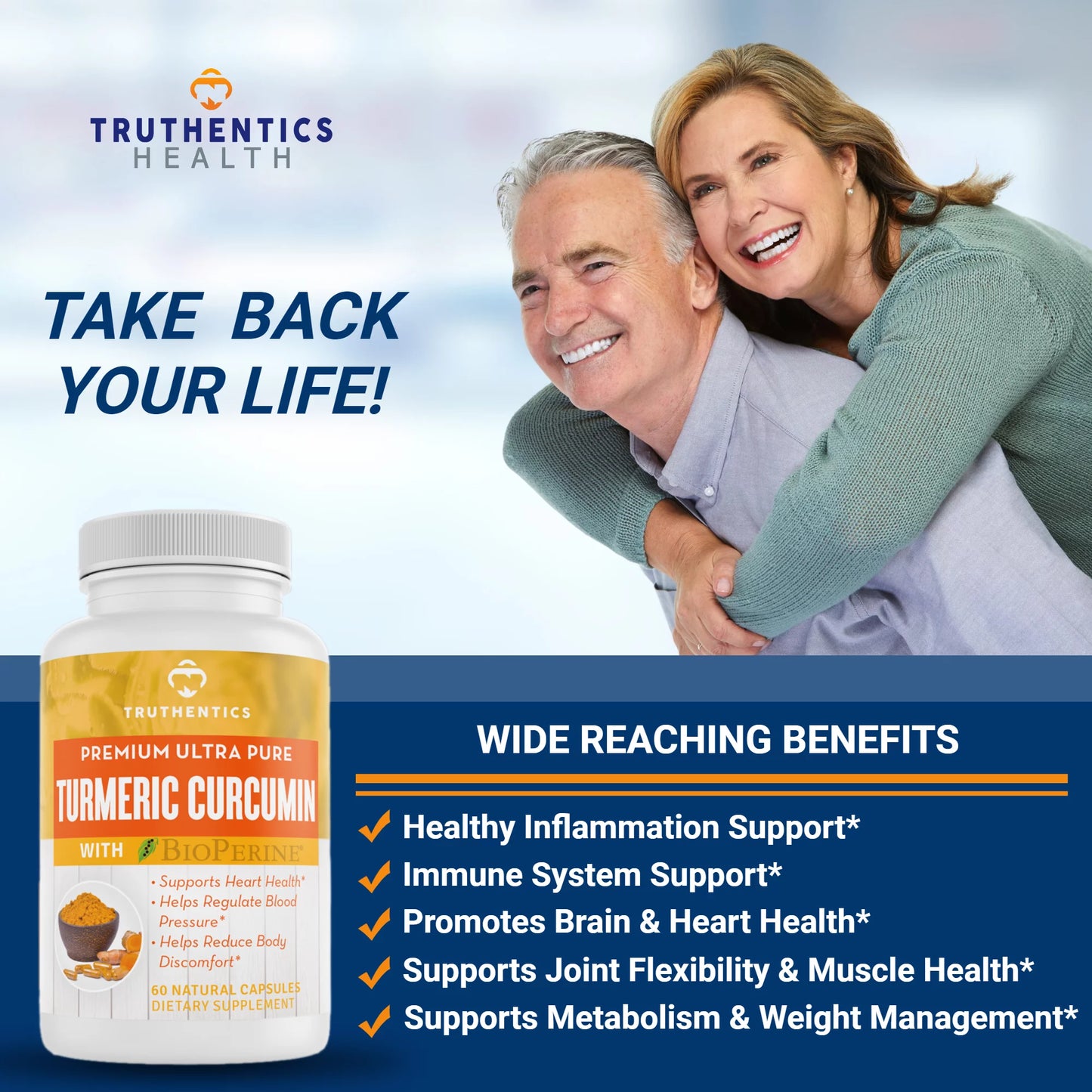 Truthentics Turmeric Curcumin 650mg with Bioperine Plus Triple Sizetrength Omega 3 Fish Oil Bundle - 60 Count Each