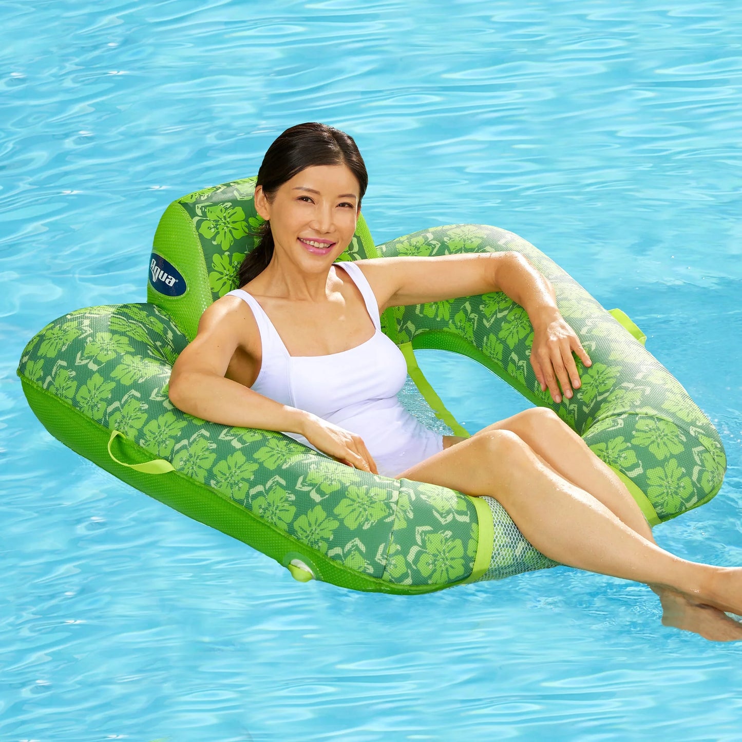 Aqua Leisure 0 Gravity Sizewimming Pool Rest Chair Float, Green w/ Hand Pump