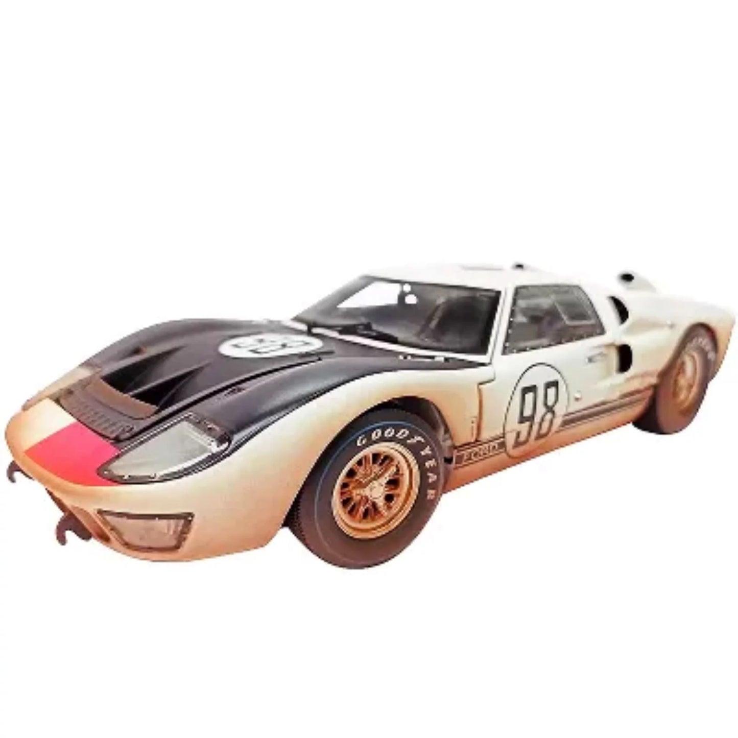 1966 GT-40 MK II #98 Ivory with Black Hood After Race (Dirty Version) 1/18 Diecast Model Car by Sizehelby Collectibles