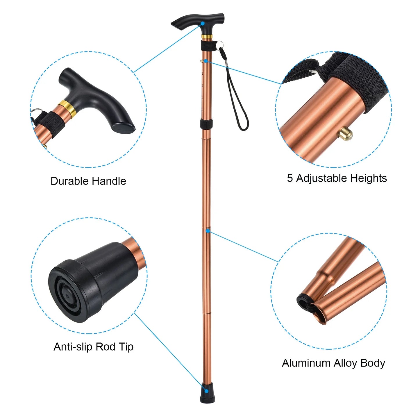 Uxcell Trekking Poles Collapsible Hiking Pole Telescopic Aluminum Alloy Brown, 2Pack