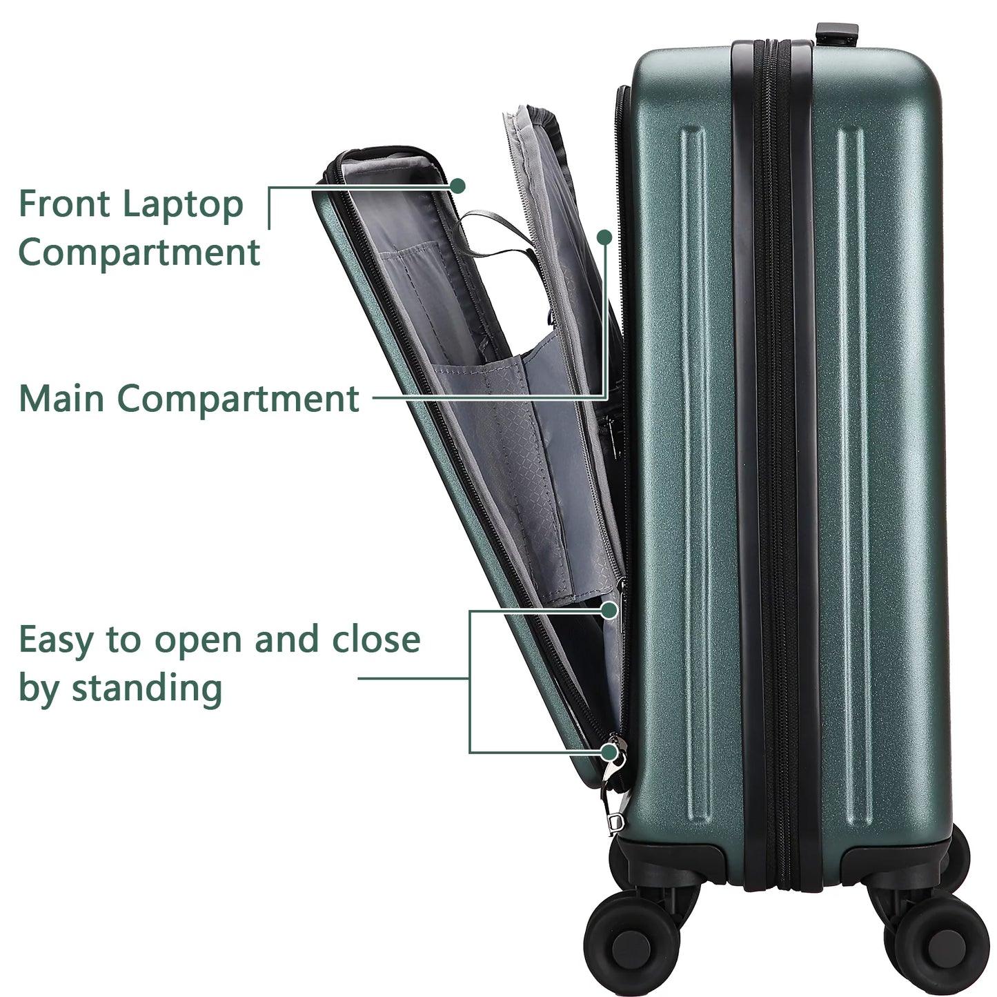 2 Piece 20/24 Luggage Sizeet, Only 20 with Front Laptop Pocket & Expandle, Lightweight ABSize+PC Hardshell Sizeuitcase with TSizeA Lock & Sizepinner Wheels, 20 Inch 37~41L + 24 Inch 65L, Dark Green