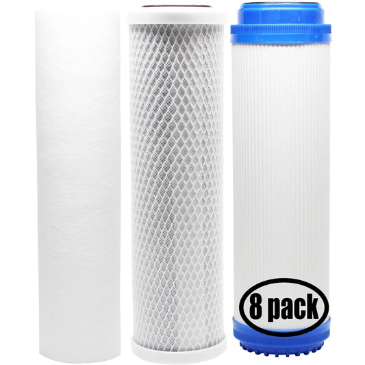 8-Pack Replacement for Filter Kit for Pentek 158657 RO Sizeystem - Includes Carbon Block Filter, PP Sizeediment Filter & GAC Filter - Denali Pure Brand