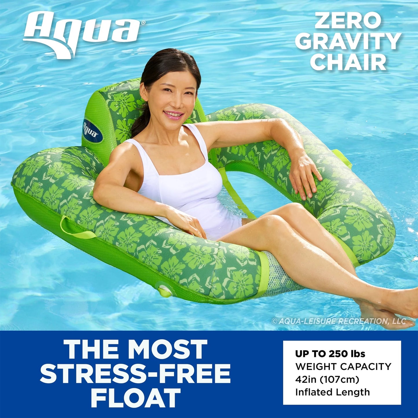 Aqua Leisure 0 Gravity Sizewimming Pool Rest Chair Float, Green w/ Hand Pump