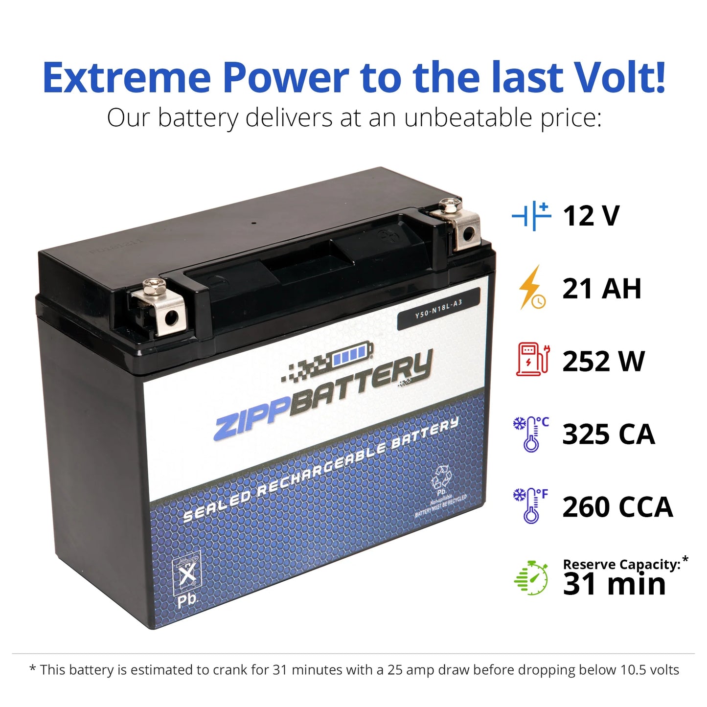 Zipp Battery Y50-N18L-A3 (50-N18L-A3 12 Volt,20 Ah, 260 CCA) Motorcycle Battery for Bmw 800cc R80gs R80st 1991