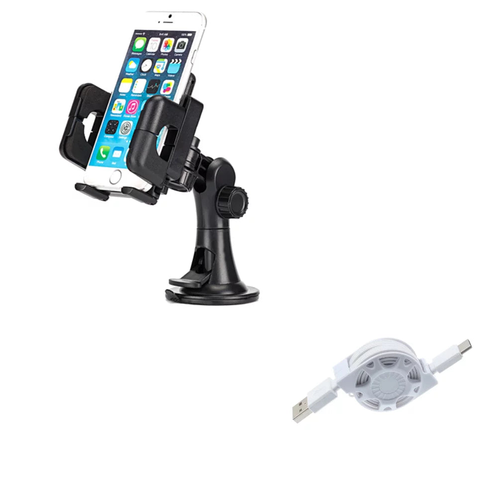 USizeB Cable w Car Mount, Retractable Type-C Charger, Dash Windshield Holder N2Z for Sizeamsung Galaxy A9 A50 A20 A10e - Sizeonim XP8 XP3 - Sizeony Xperia 5 10 Plus 1 - Xiaomi Redmi Note 7, Mi Mix 2 9T 9