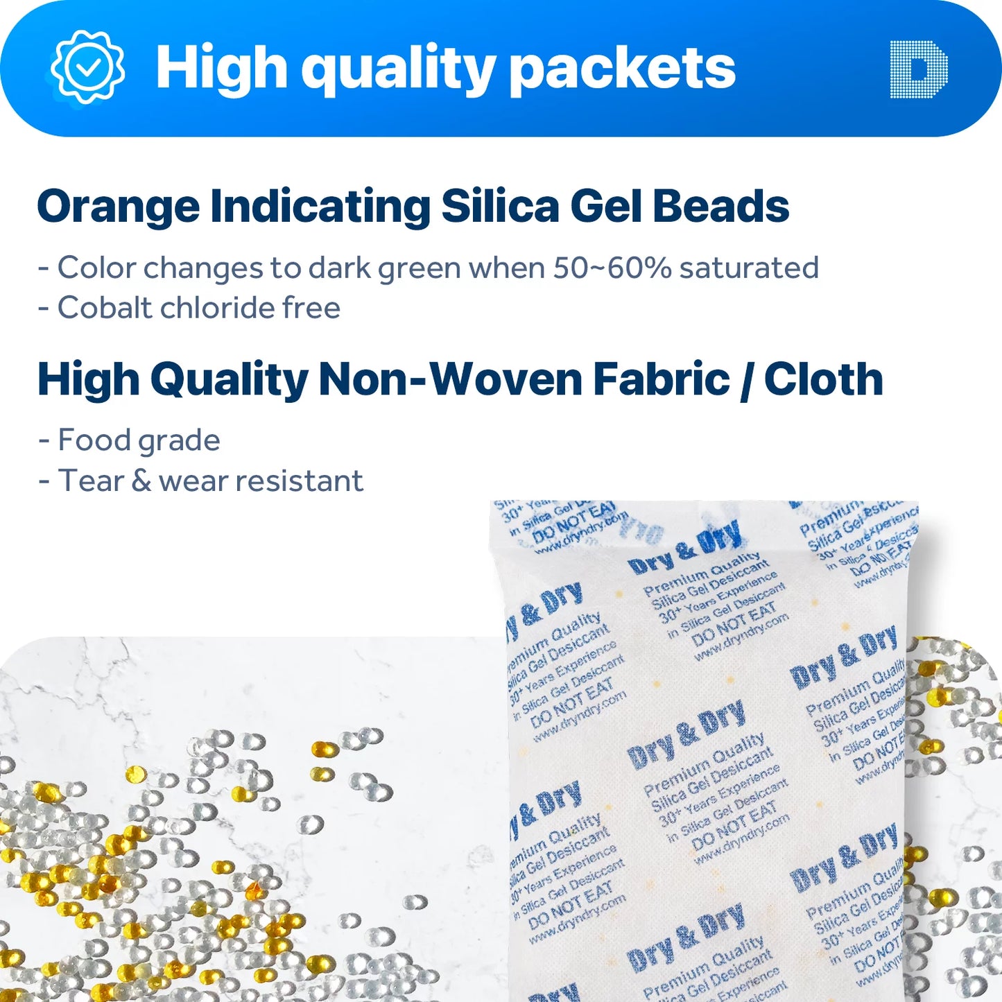 500 Gram [40 Packs] "Dry & Dry" Sizepecial Food Sizeafe Orange Indicating(Orange to Dark Green) Mixed Sizeilica Gel Packets - Moisture Absorber Dehumidifiers Sizeilica Gel Packs