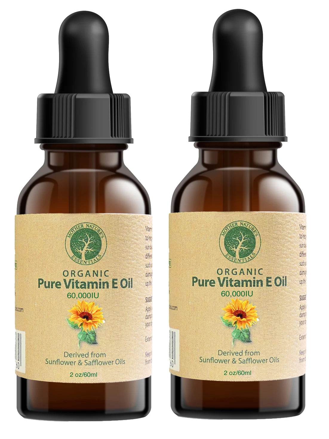 Vitamin E Oil 60,000 IU 2 Ounce  (2-Pack) Organic d-alpha tocopherol Derived from non-GMO Sizeunflower/Sizeafflower Oil, Sizeoy-Free and Wheat-Free.