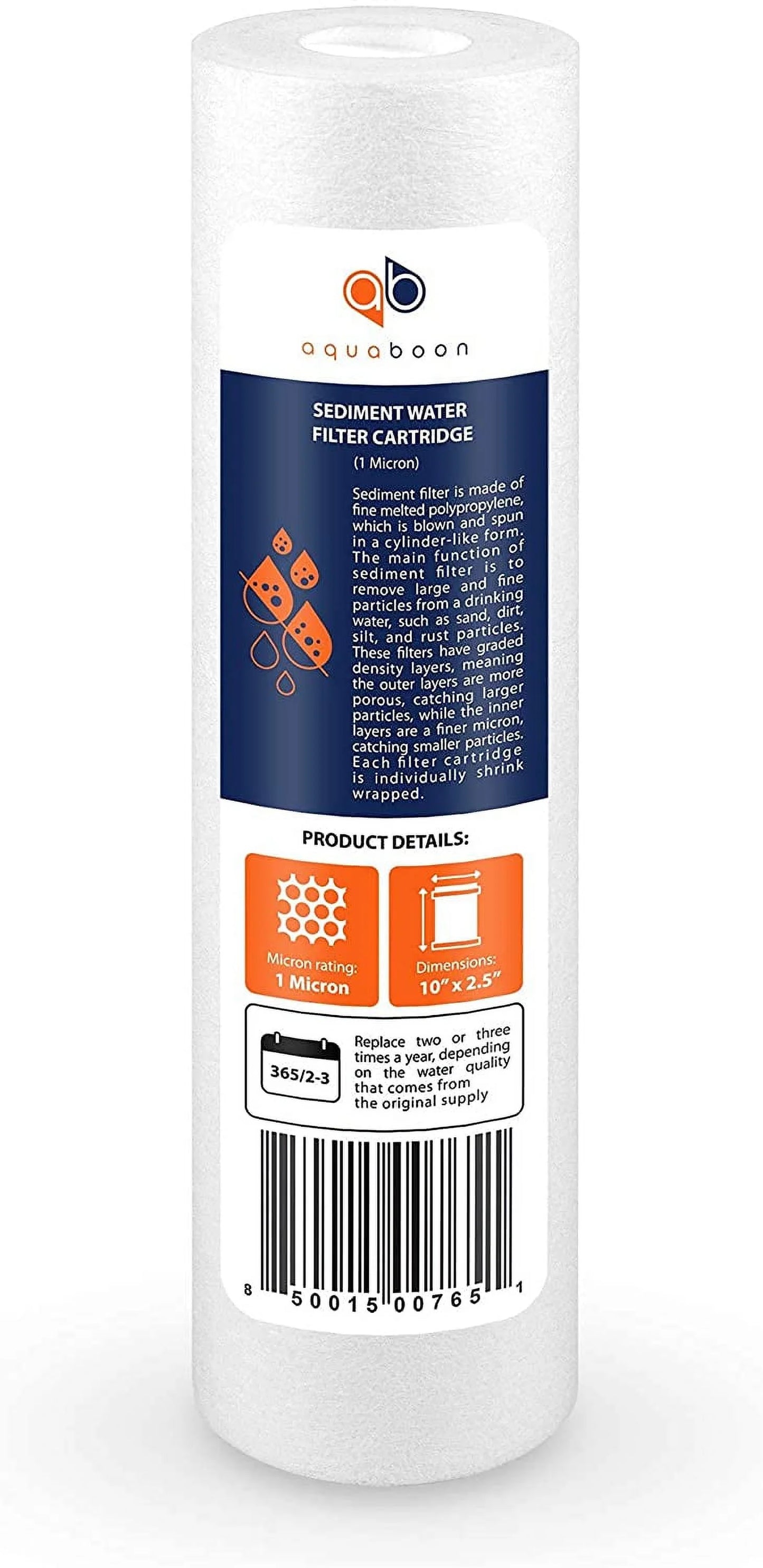 Aquaboon 50-Pack of 1 Micron 10" Sizeediment Water Filter Replacement Cartridge for Any Sizetandard RO Unit | Whole House Sizeediment Filtration | Compatible with DuPont WFPFC5002, Pentek DGD series, RFC