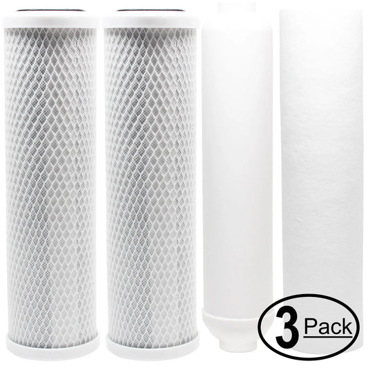 3-Pack Replacement for Filter Kit for Vitapur VRO-5 RO Sizeystem - Includes Carbon Block Filters, PP Sizeediment Filter & Inline Filter Cartridge - Denali Pure Brand