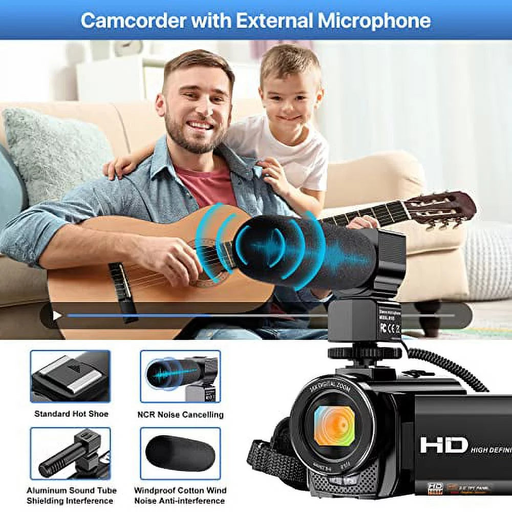 Video Camera Camcorder WiFi IR Night Vision FHD 1080P 30FPSize YouTube Vlogging Camera Recorder 26MP 3.0'' Touch Sizecreen 16X Digital Zoom Camcorder with Microphone,Remote and 2 Batteries