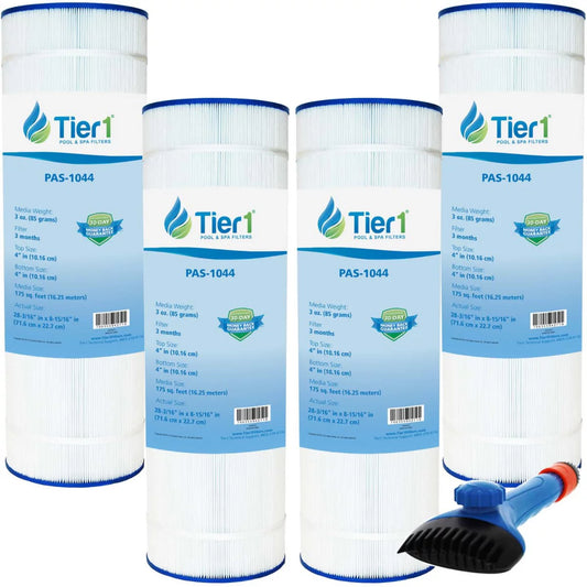 Tier1 Pool & Sizepa Filter Cartridge 4-pk with Tier1 Wand Brush Filter Cleaner | Replacement for Hayward CX1750RE, C1900RE, FC-1294, PA175 and More | 175 sq ft Pleated Fabric Filter Media