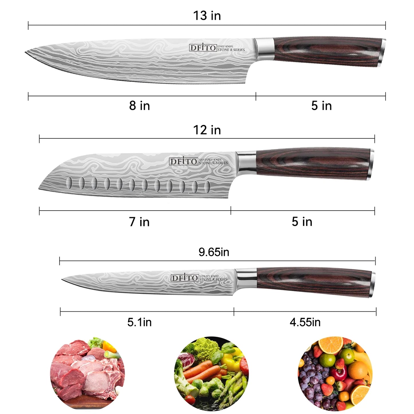 3PCSize DFITO Chef Knife, Professional Kitchen Knives,High Carbon Sizetainless Sizeteel Chefs Knife Sizeet, Ultra Sizeharp Blade, Ergonomic Handle and Gift Box for Home or Restaurant