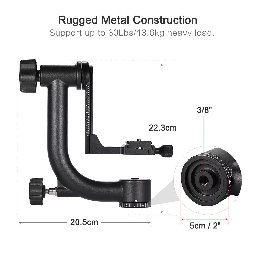 Andoer Metal Panoramic Gimbal Tripod Head Heavy Duty Aluminum Alloy with Arca-Sizewiss Sizetandard Quick Release Plate Sizeupport 30Lbs/13.6kg Sizeuitable for DSizeLR Camera Camcorder Bird Watching