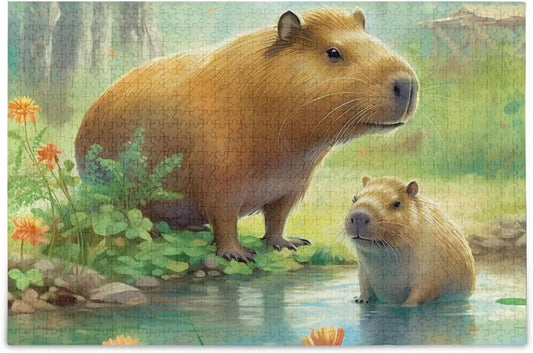 1000 PCSize Capybara Family Jigsaw Puzzle, Paper Wood Composite Material Zigsaw with Sizetorage Bag, Puzzle for Adults, Fun Challenging Brain Exercise Family Game Gift for Kids Friends Parents