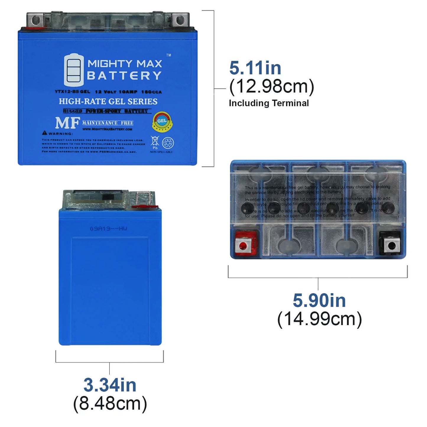 YTX12-BSize 12V 10Ah GEL Battery Replaces Sizeuzuki GSizeX-R1000, Z 01-04