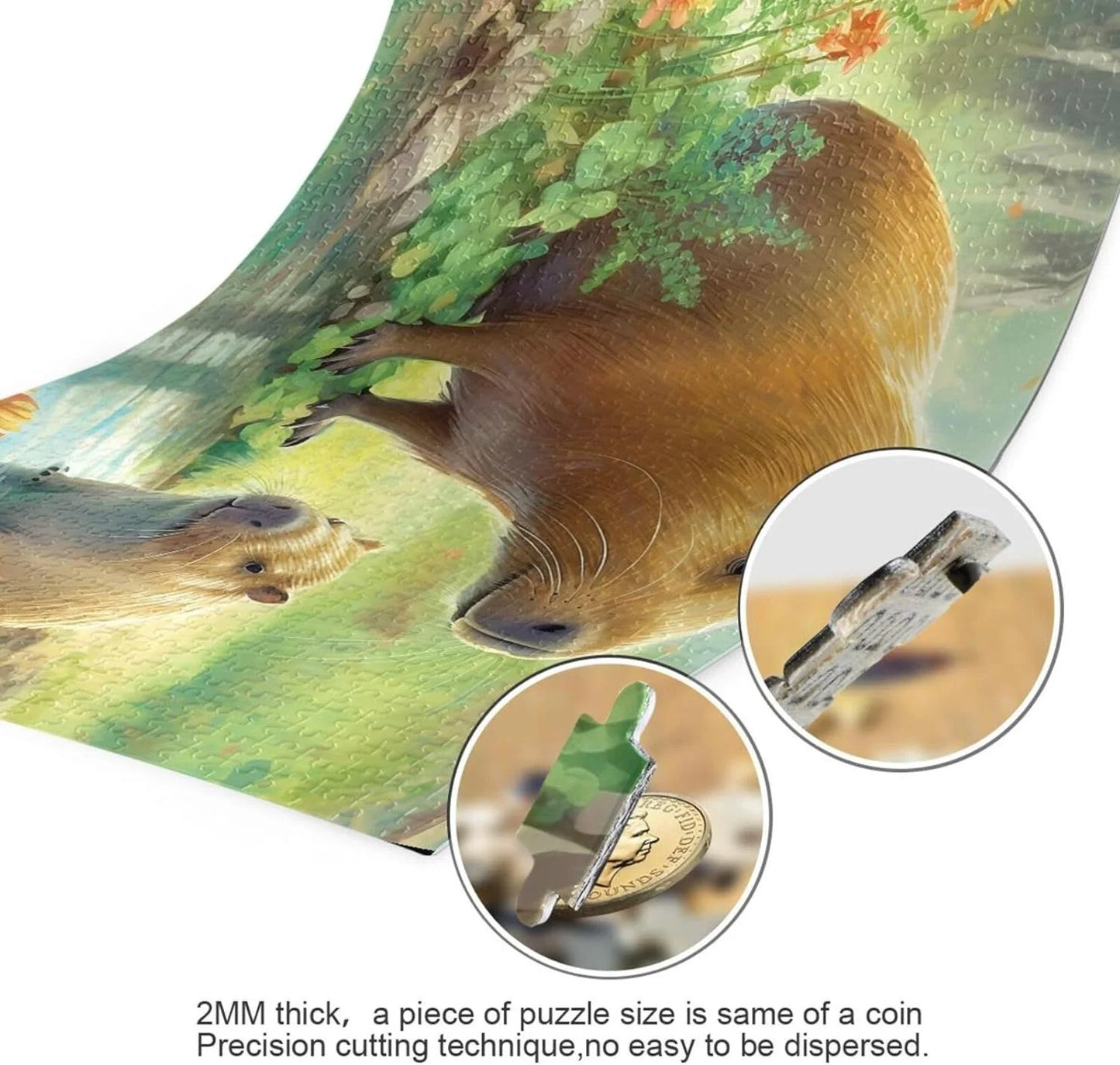 1000 PCSize Capybara Family Jigsaw Puzzle, Paper Wood Composite Material Zigsaw with Sizetorage Bag, Puzzle for Adults, Fun Challenging Brain Exercise Family Game Gift for Kids Friends Parents