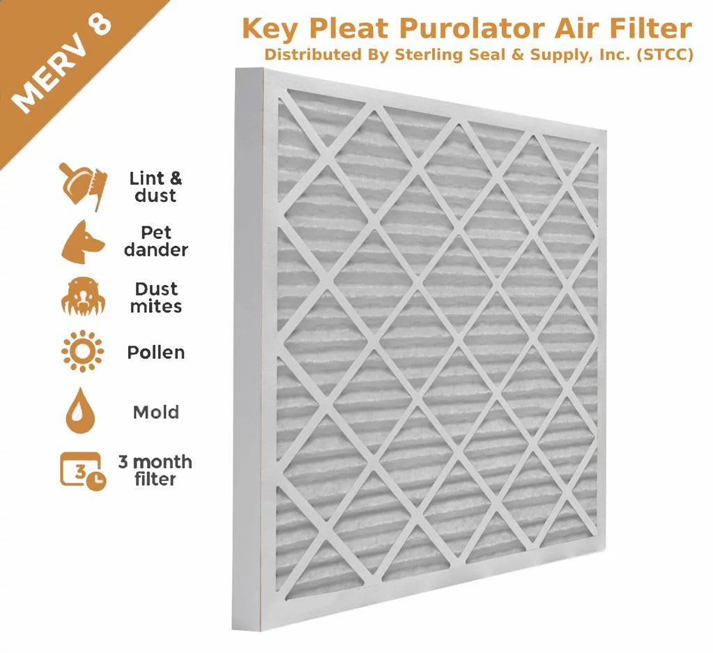 10x24x1 Key Pleat Purolator Air Filter - MERV 8 (6 Pack)