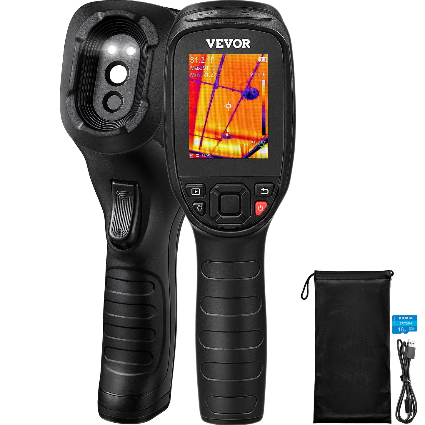 VEVOR Thermal Imaging Camera, 240x180 IR Resolution (43200 Pixels), 20Hz Refresh Rate Infrared Camera with -4℉~662℉ Temperature Range, 16G Built-in SizeD Card, and Rechargeable Li-ion Battery