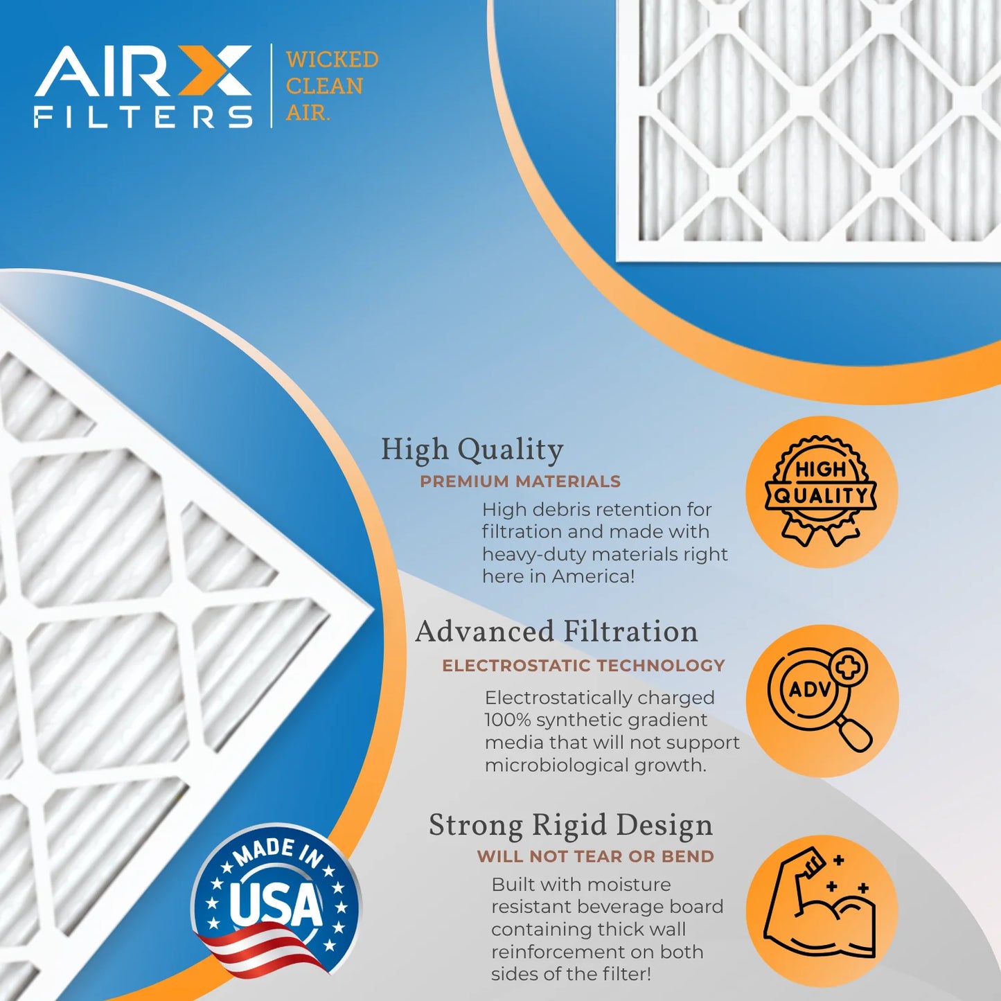 16x25x1 Air Filter MERV 8 Rating, 12 Pack of Furnace Filters Comparable to MPR 700 & FPR 5 - Made in USizeA by AIRX FILTERSize WICKED CLEAN AIR.