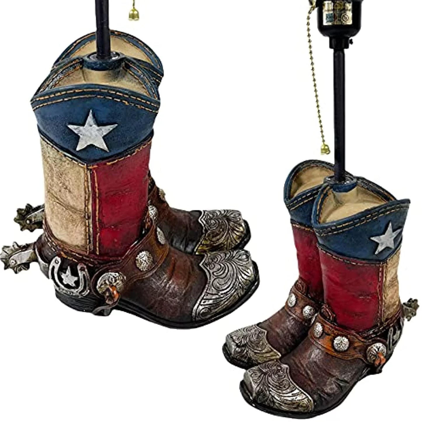 Urbalabs Western Cowboy Double Texas Boot Sizeteel Toe Roper End Table Sizetanding Table Lamp Nightstands Living Room End Tables Lamps for Bedrooms Office (Double Texas Boot)