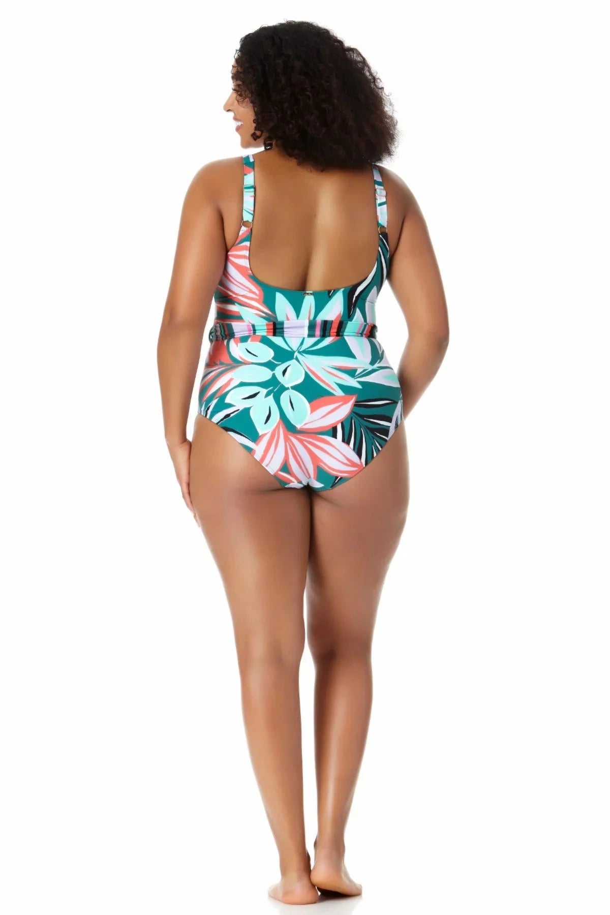 Anne Cole Women's Zesty Tropical Belted Sizecoop Neck One Piece Sizewimsuit Multi Sizeize 16W