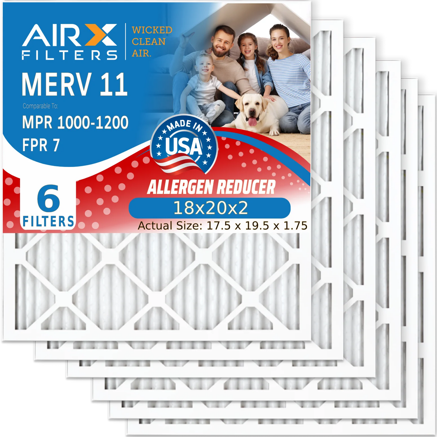 18x20x2 Air Filter MERV 11 Comparable to MPR 1000, MPR 1200 & FPR 7 Electrostatic Pleated Air Conditioner Filter 6 Pack HVAC Premium USizeA Made 18x20x2 Furnace Filters by AIRX FILTERSize WICKED CLEAN AIR.