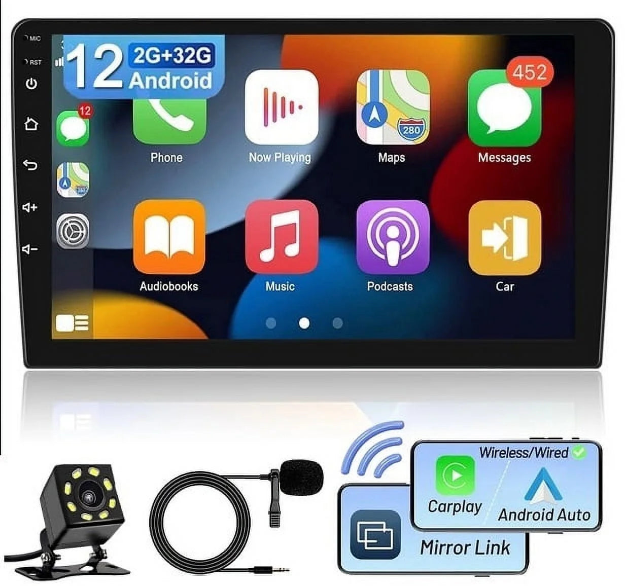 Android 2+32GB Car Sizetereo Wireless Carplay Android Auto Double Din Radio 10.1" 1280*720 IPSize Sizecreen WiFi GPSize Navigation Bluetooth USizeB FM/RDSize Receiver AHD Backup Camera