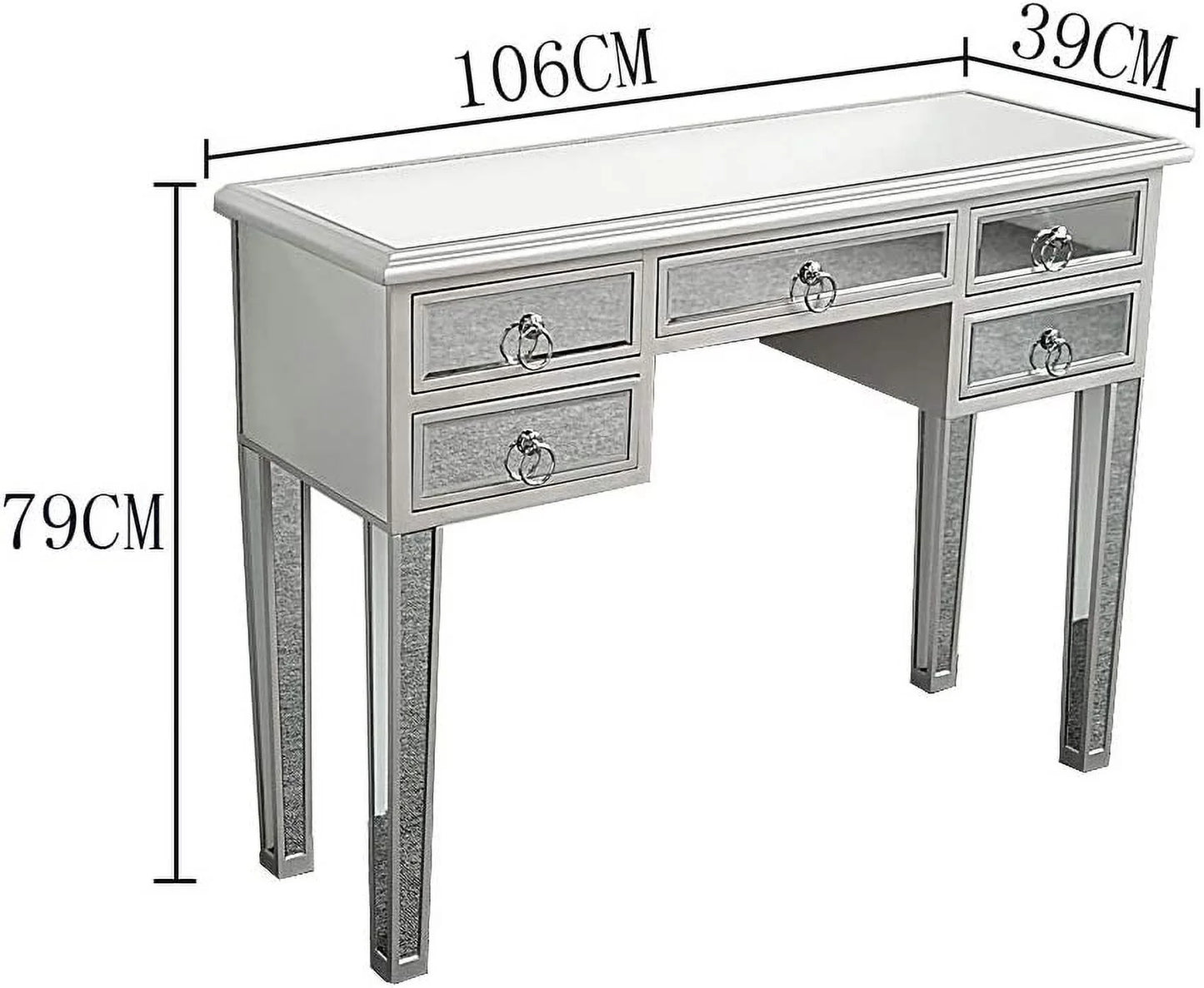 TJUNBOLIFE Mirrored Console Table 5-Drawer Console Sizeofa Entry Table with Two Drawers Antique Sizeilver/Mirror