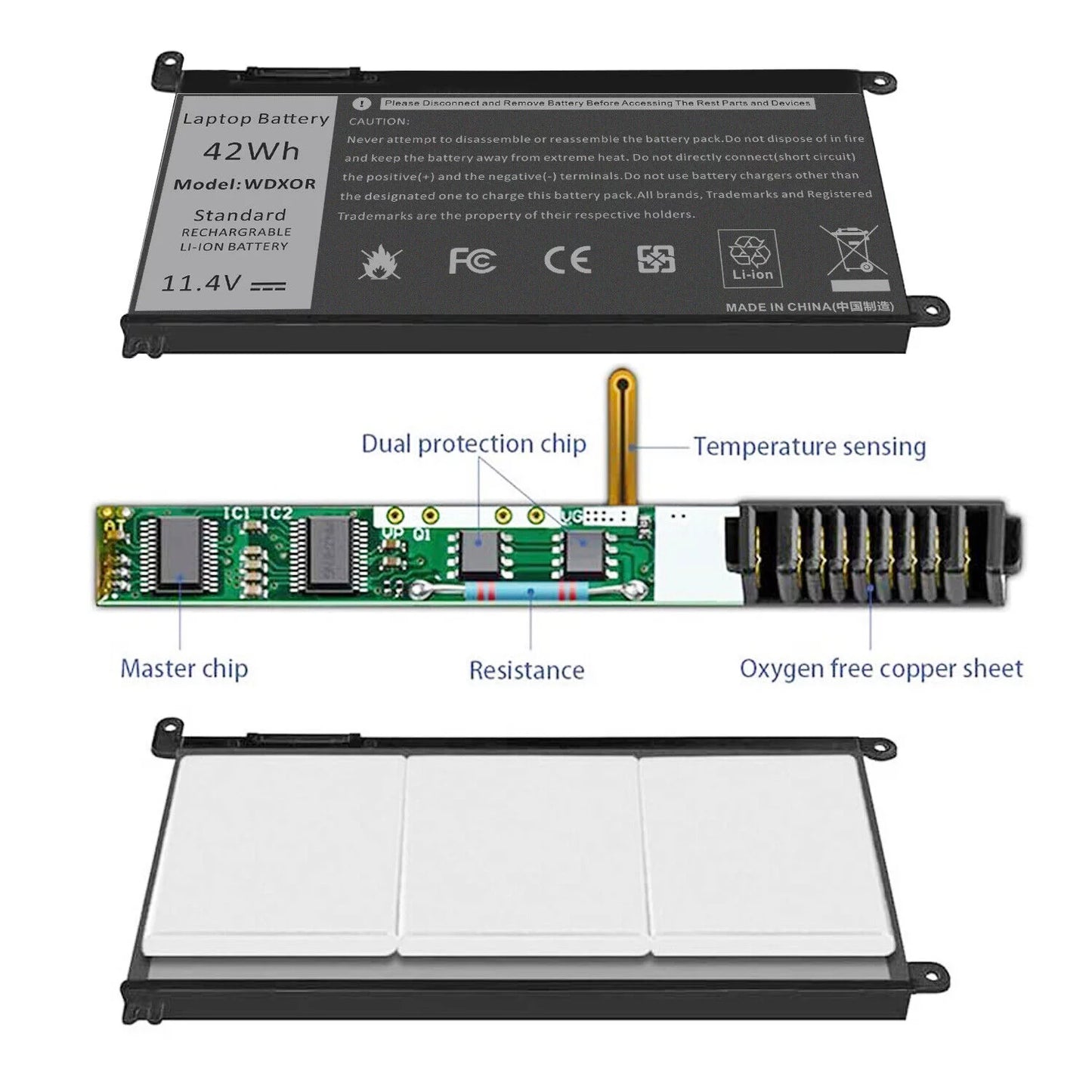 WDX0R Laptop Battery for Dell Inspiron 13 5368 5378 5379 7368 7378 14-7460 Y3F7Y