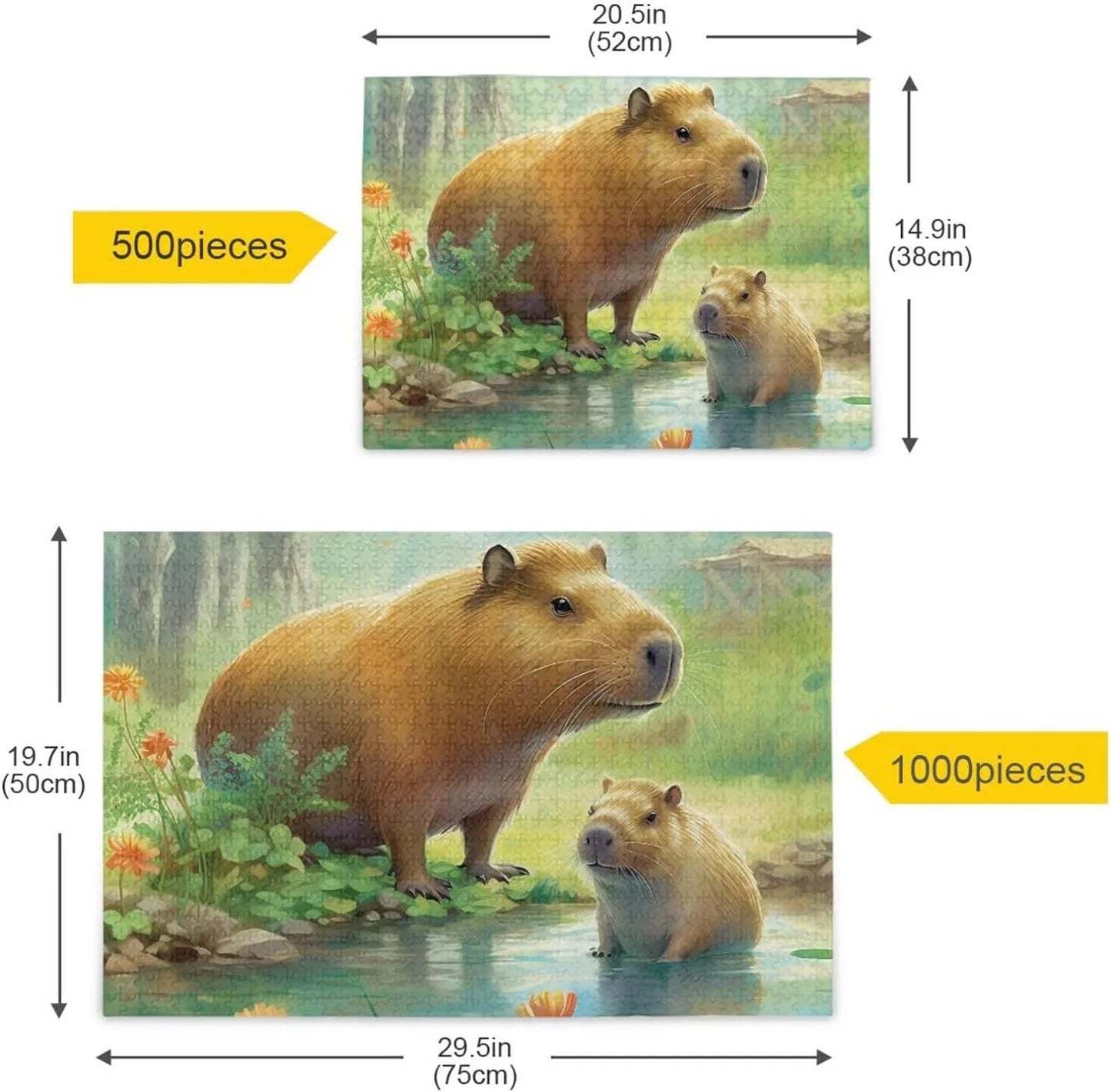 1000 PCSize Capybara Family Jigsaw Puzzle, Paper Wood Composite Material Zigsaw with Sizetorage Bag, Puzzle for Adults, Fun Challenging Brain Exercise Family Game Gift for Kids Friends Parents