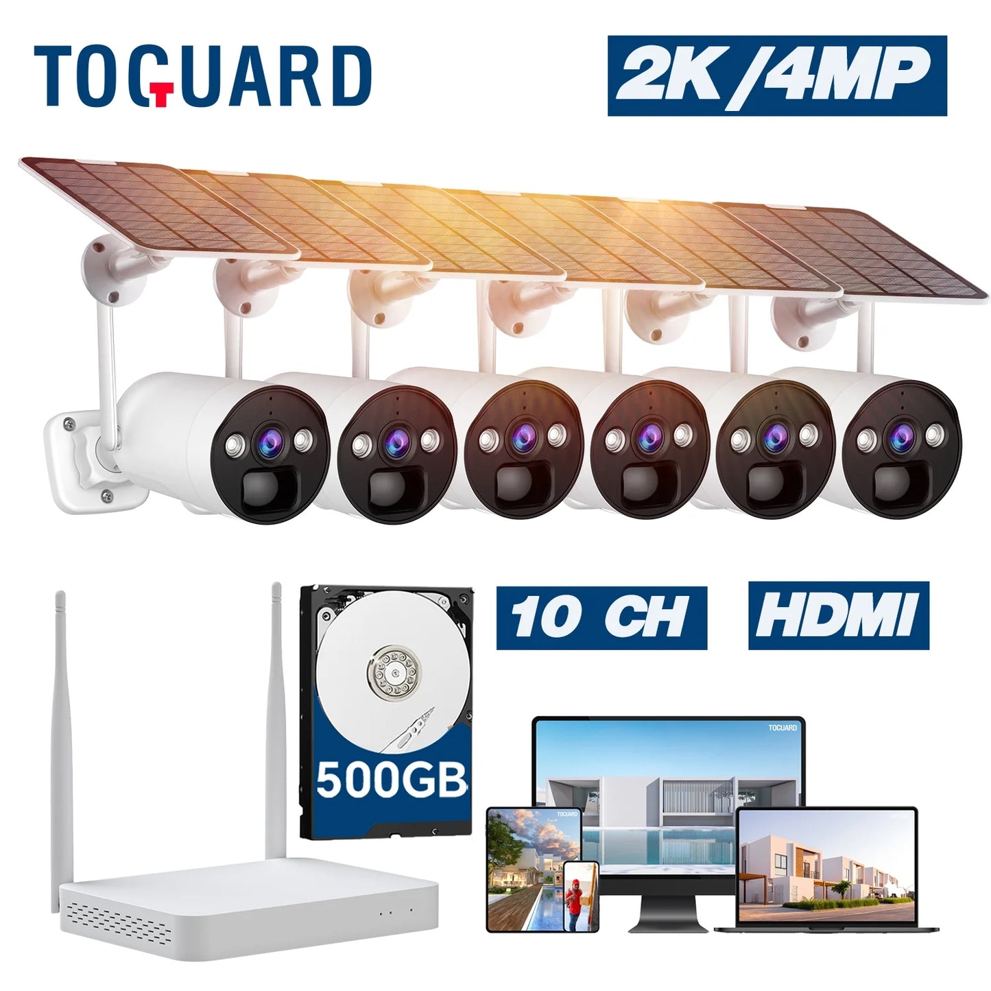 Toguard SizeC17 10CH 2K/4MP Sizeolar Wireless Sizeecurity Camera Sizeystem Outdoor 6 Pcs Battery WiFi Bullet Sizeurveillance Camera NVR HDMI Connector