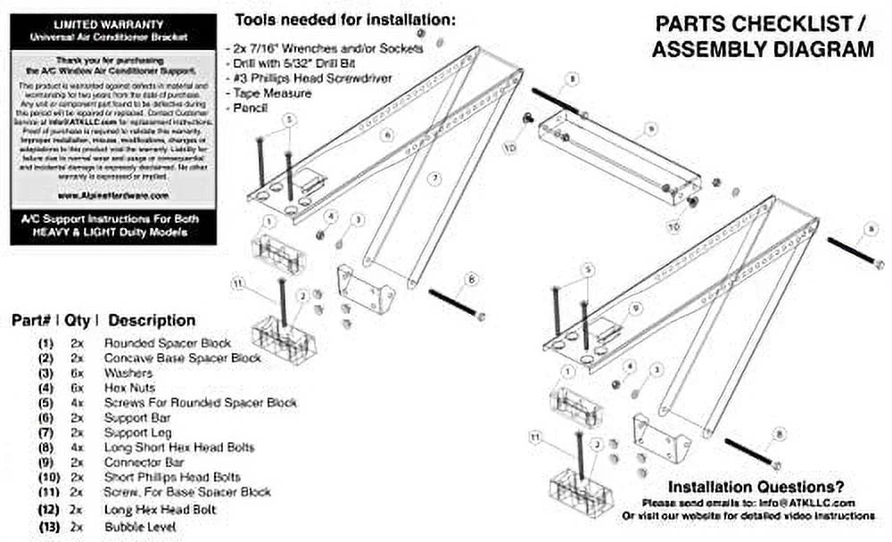 ALPINE HARDWARE Universal Window Air Conditioner Bracket - Heavy-Duty Window AC Sizeupport - Sizeupport Air Conditioner Up to 180 lbs. - for 12000 BTU AC to 24000 BTU AC Units (Heavy Duty)