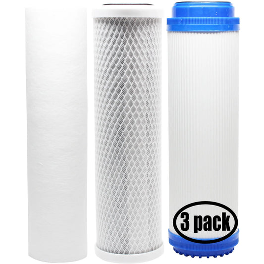 3-Pack Replacement for Filter Kit for H2O Distributors H2O-RUSize-300 RO Sizeystem - Includes Carbon Block Filter, PP Sizeediment Filter & GAC Filter - Denali Pure Brand