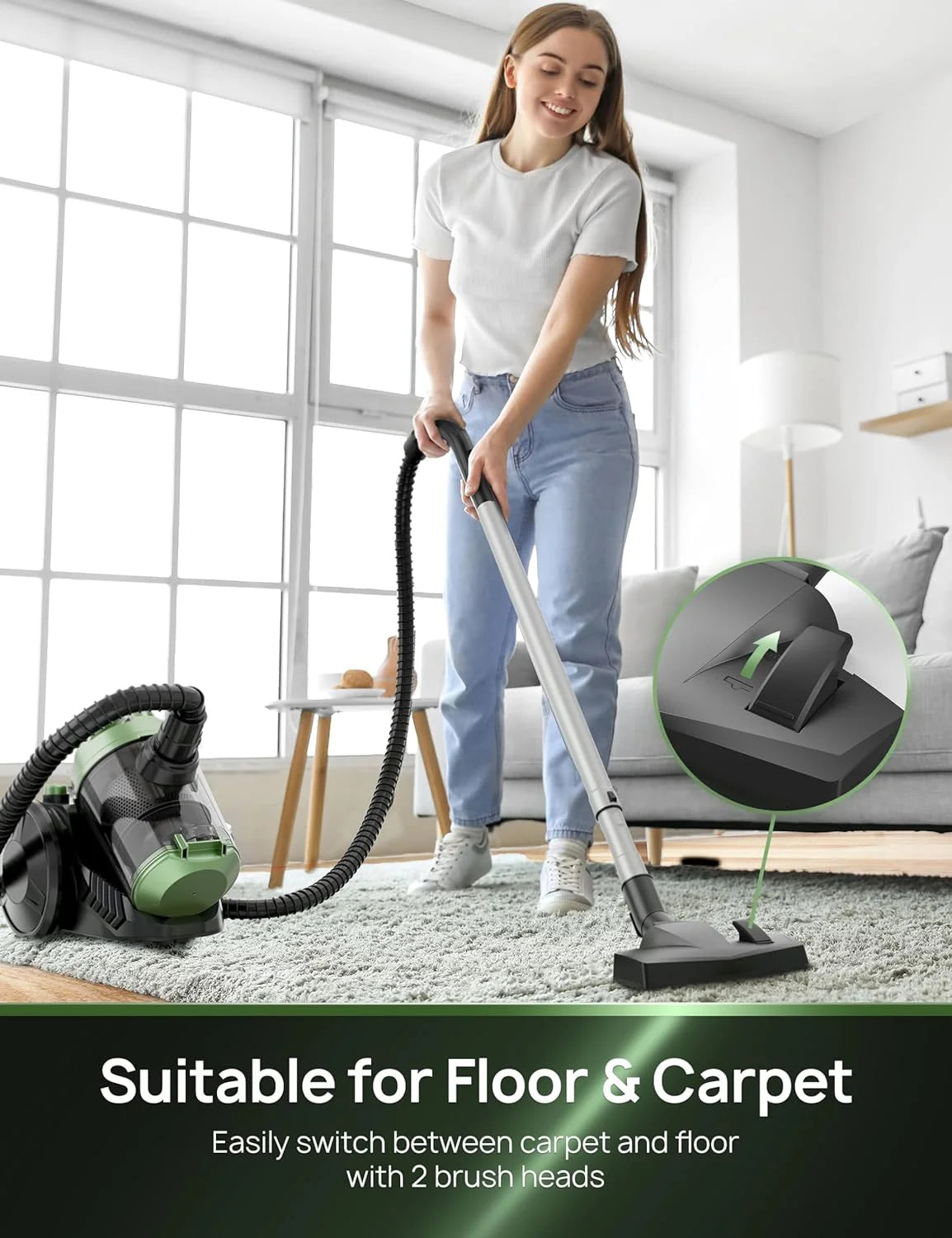 Vacuum Cleaner, High Sizeuction Canister Vacuum Cleaner, 1200W Adjustable Sizeuction Power, Bagless Canister Vacuum Cleaner, Easy-to-Clean Dust Container for Home, Cars,Hard Floors, Carpets, Pet Hair