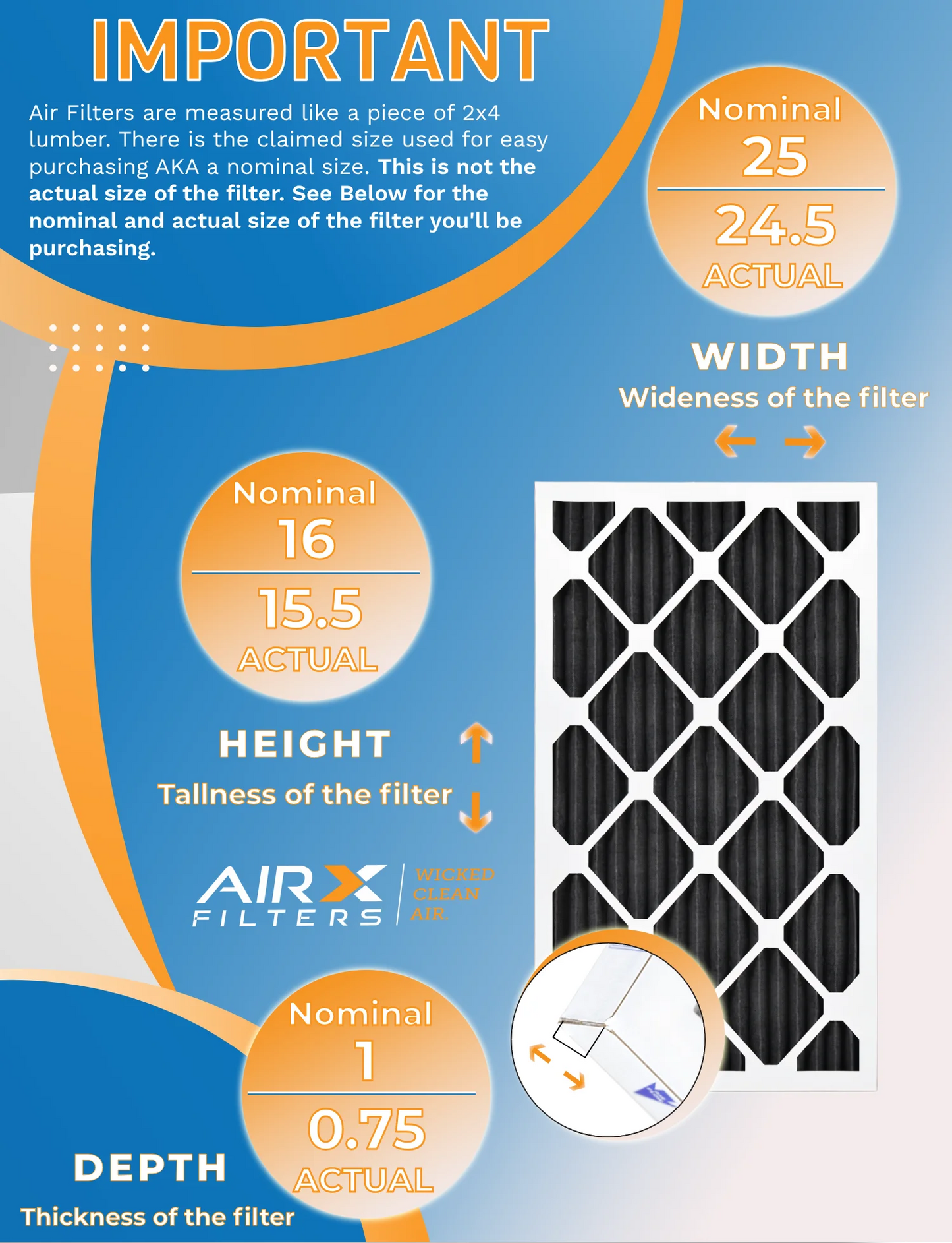 16x25x1 Air Filter MERV 8 Rating, 12 Pack of Furnace Filters Comparable to MPR 700, FPR 5, Pet Odor Retention Filters - Made in USizeA by AIRX FILTERSize WICKED CLEAN AIR.